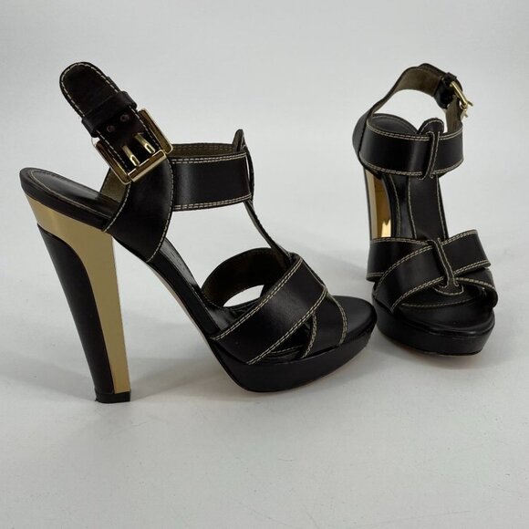 Barbara Bui brown  gold strappy buckle high heel sandals - Picture 2 of 16